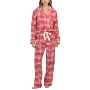KAYANNA Cotton Flannel Holiday Plaid Notch Collar Top And Pants Pajama Set
